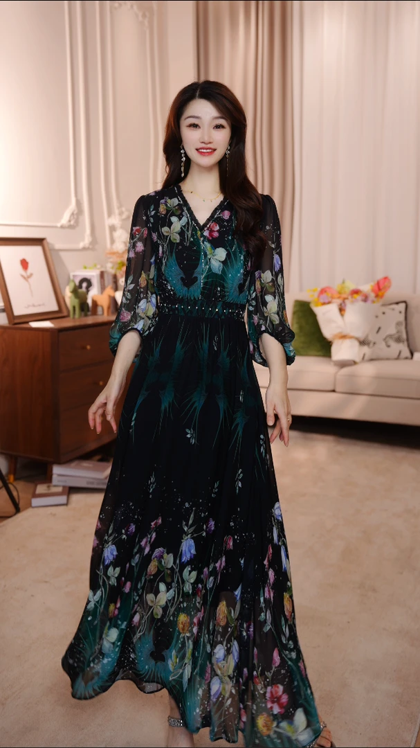 【漫旅花影】25年时尚名媛风优雅气质收腰高端连衣裙