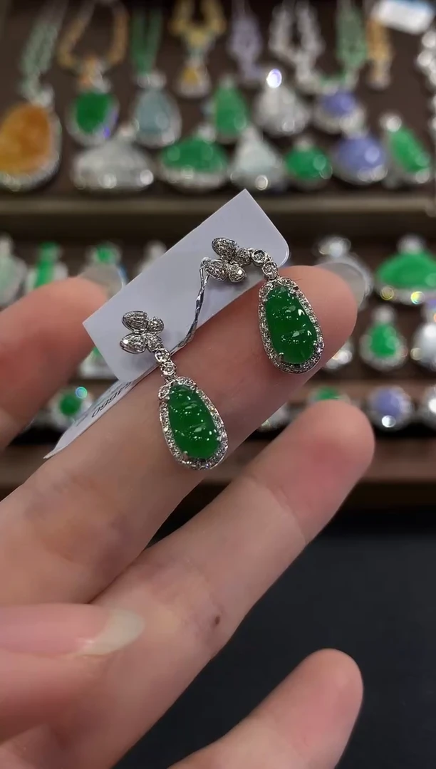 18K金镶嵌翡翠耳饰b140  多样性一件发货