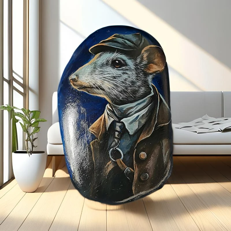 生肖 ，鼠先生，石头画，机灵，应变，生命力顽强，手绘，精美 创意 摆件