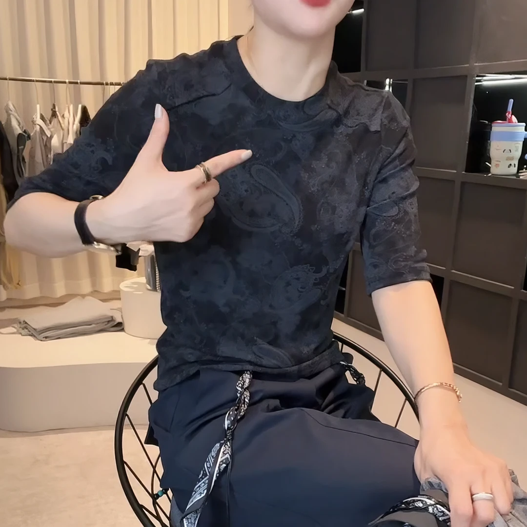 2025早秋款圆领设计感时尚网红百搭中袖显瘦上衣T恤女LK2505802