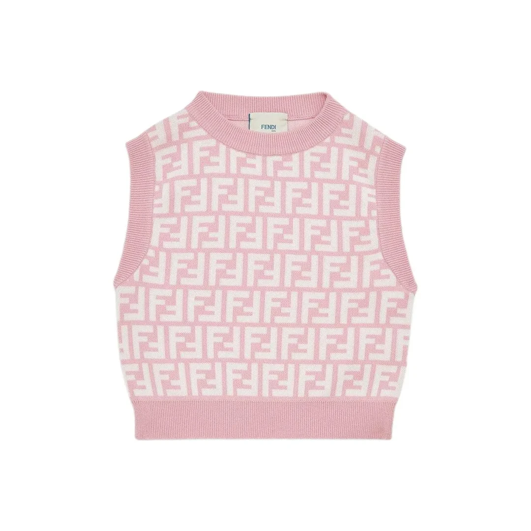 未使用 FENDI/芬迪 Logo满印罗纹圆领套头无袖毛衣