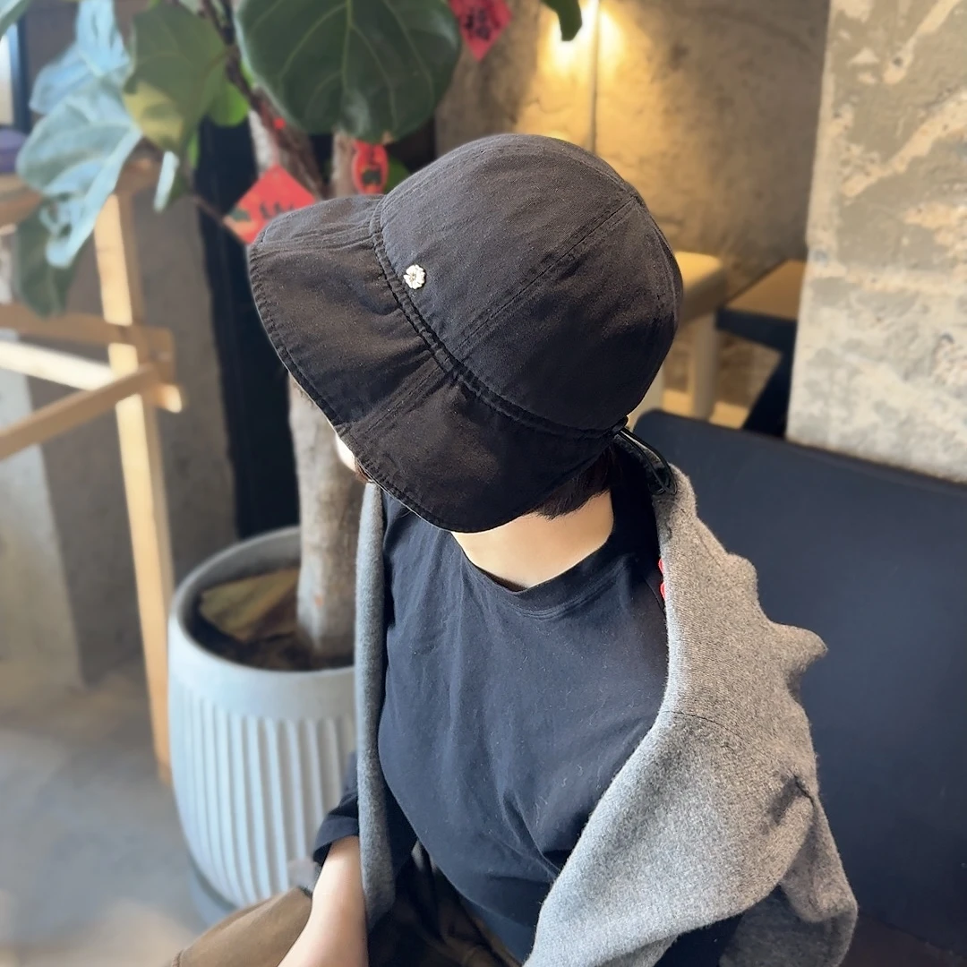 韩国代购女春夏抽绳防晒渔夫帽子复古洗水棉薄款透气旅游遮阳盆帽