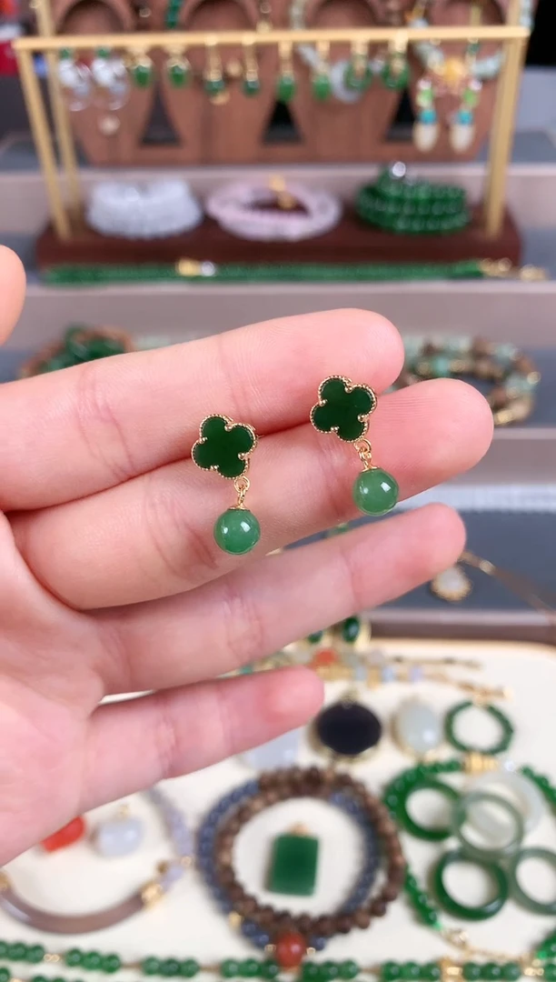 银S925镶嵌和田玉耳饰1