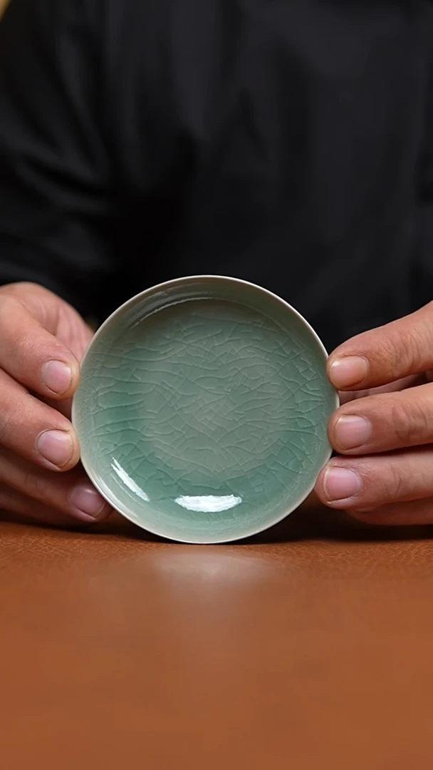 瓷片仿古翡翠绿纯手工薄胎普洱杯