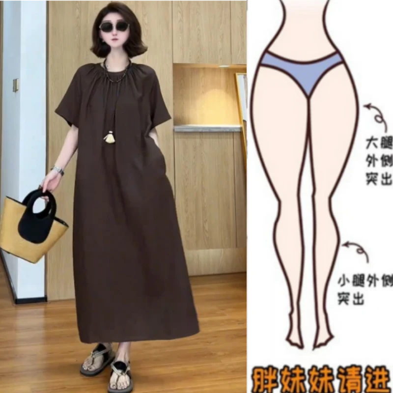 女装夏季薄款后背扭结开衩连衣裙新款静奢慵懒风休闲宽松显瘦长裙