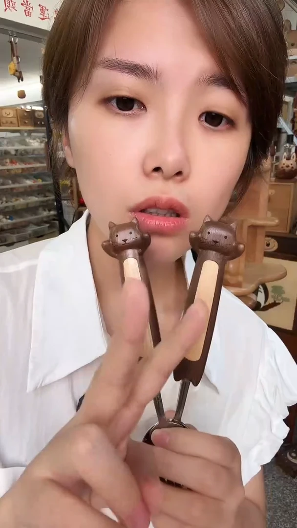 木猫咪不锈钢叉勺一对