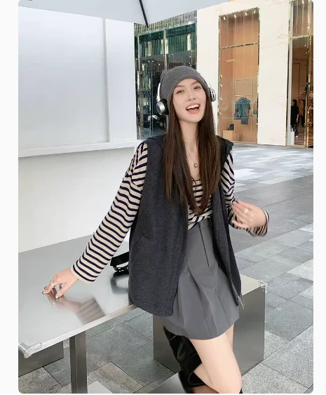 【福袋】美洋MEIYANG灰度唱片马甲 羊毛混纺休闲连帽针织马夹上衣
