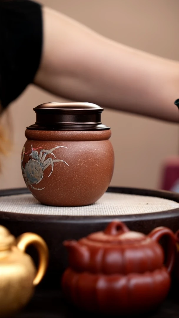 茶壶紫砂降坡泥螃蟹小茶罐