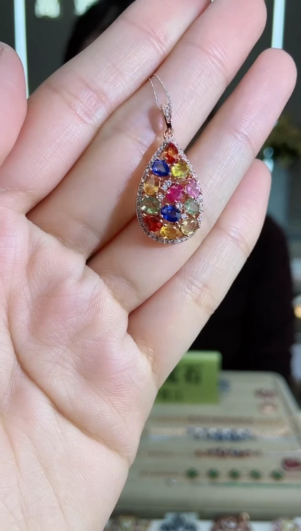 【闪购商品】彩色蓝宝石颈饰银S925镶嵌颈饰