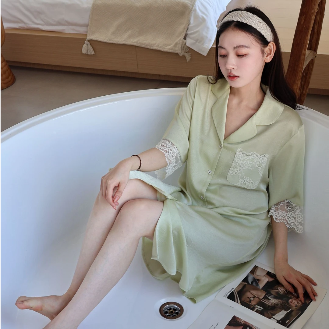 雍然成人夏季奢华简约女士睡裙宽松甜美春夏女气质性感DK33046