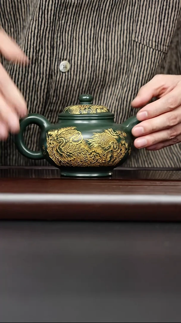 茶壶紫砂宜兴紫砂 龙掇只 民国绿 汪庆龙