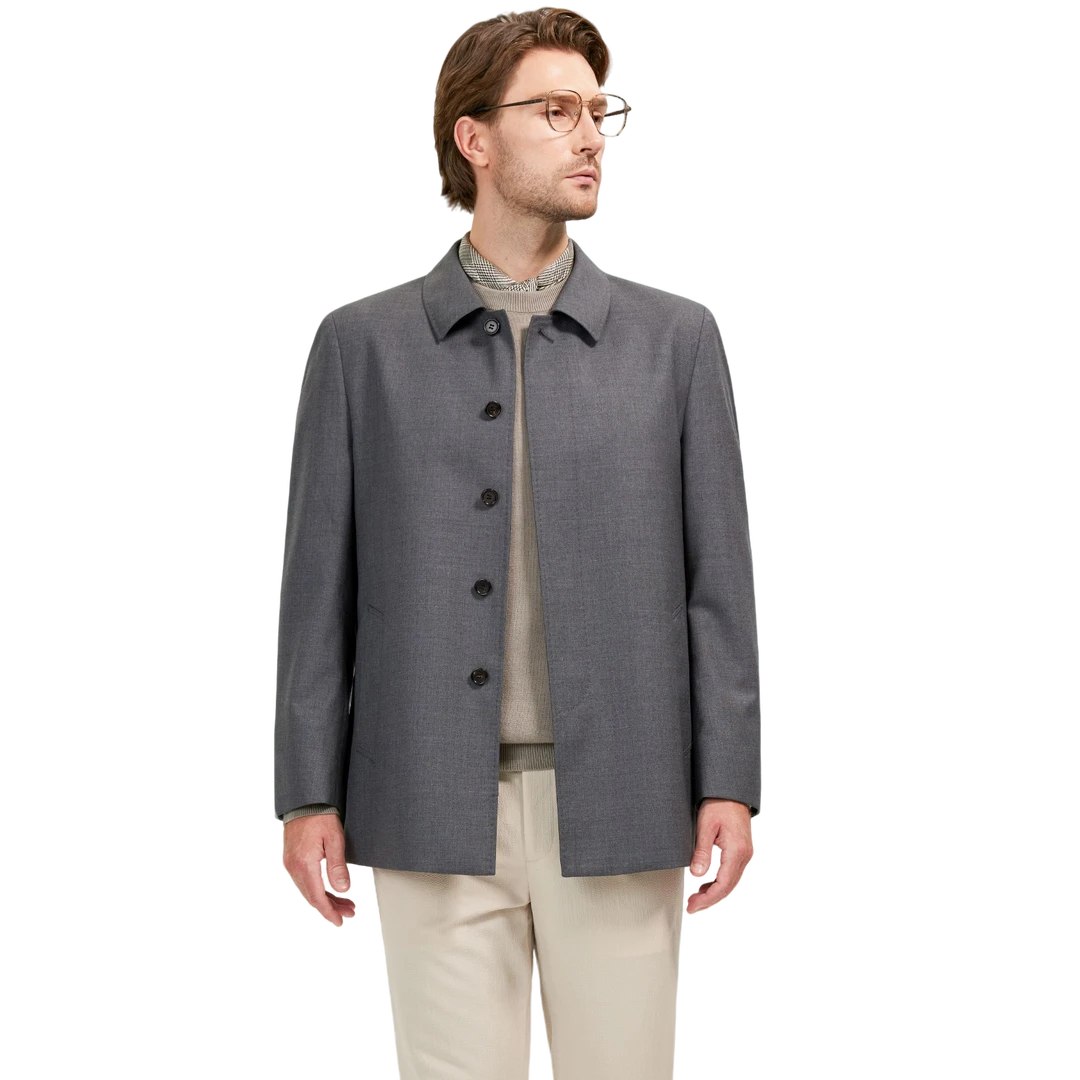 【意大利高奢面料】6A级100%桑蚕丝半衬精纺商务休闲翻领风衣8610