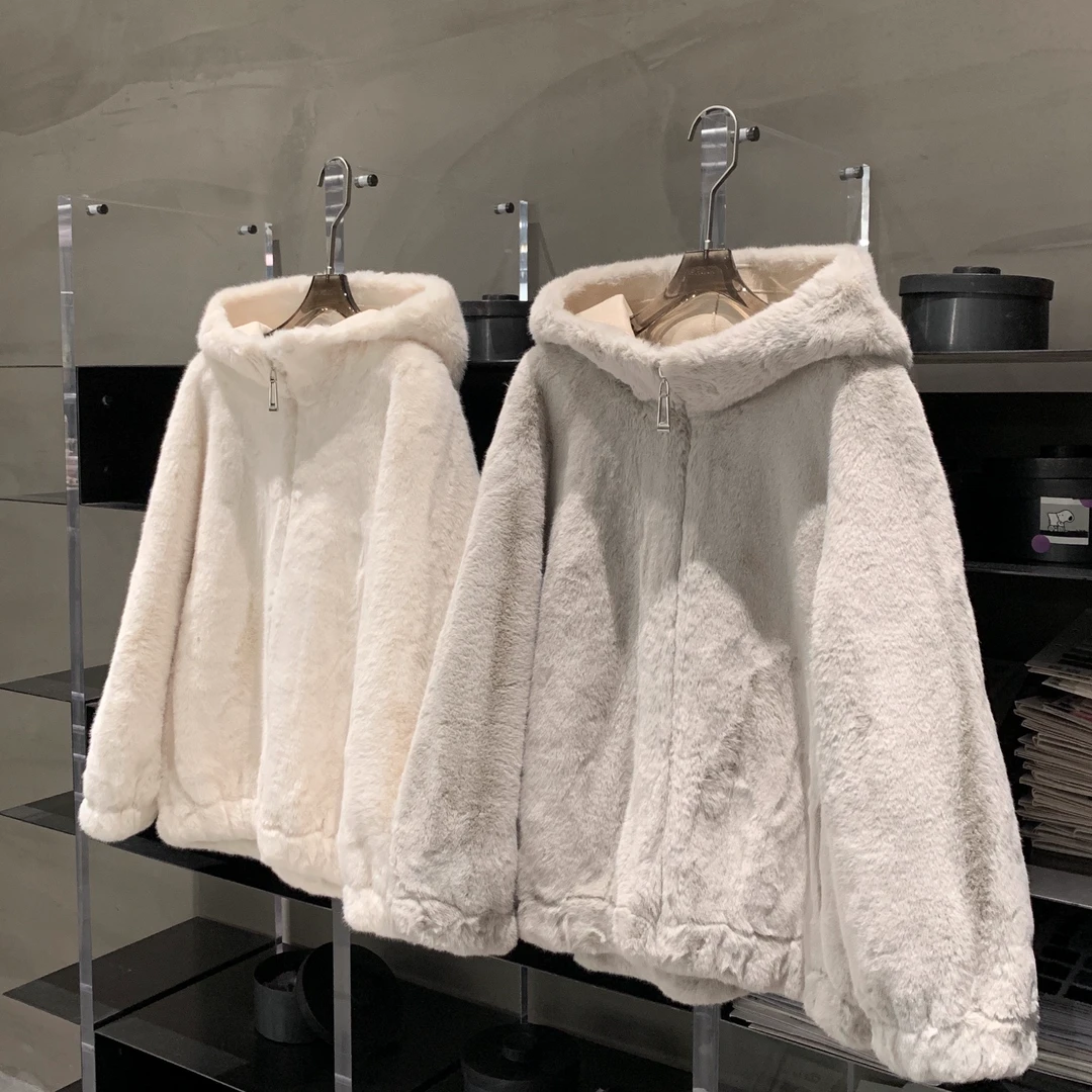 连帽拉链毛毛外套 51606