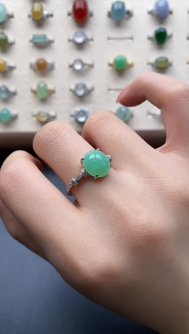 银S925镶嵌戒指翡翠一物一证一礼盒