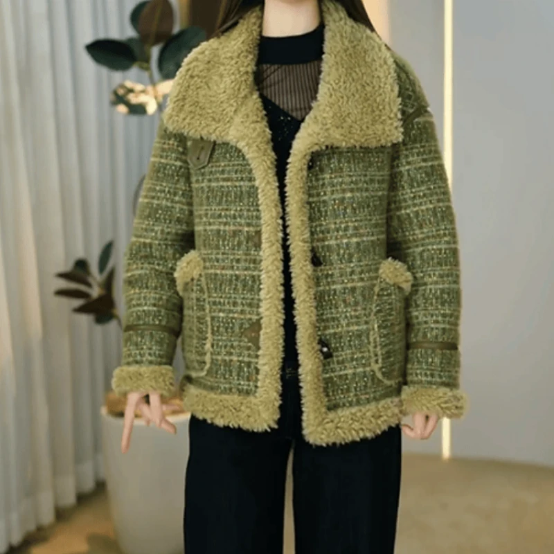 C173【毛呢外套】2025冬季新款时尚保暖加厚格纹显瘦减龄毛呢外套