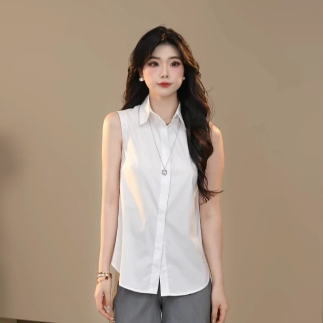 AMASS/阿玛施夏季新款简约时尚优雅气质无袖白衬衫上衣530075