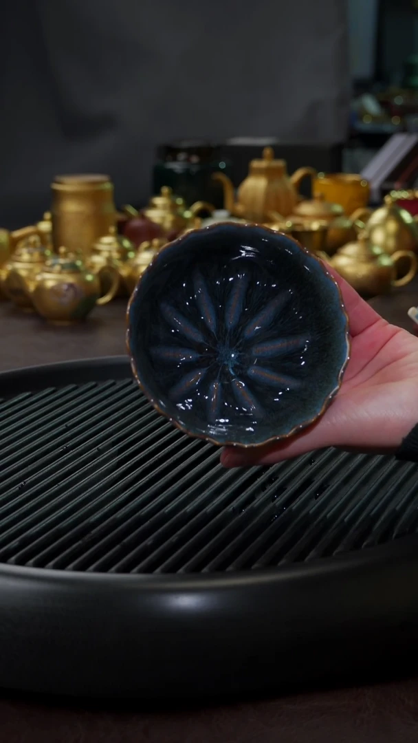 【闪购商品】杯【宜景窑天目釉蓝釉】梗菊