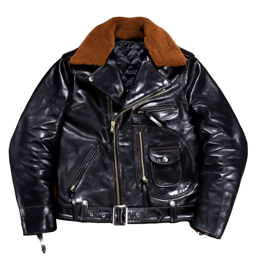 【1.4-1.6mm意大利茶芯牛皮】落色版J24款皮衣男士复古机车皮夹克Y