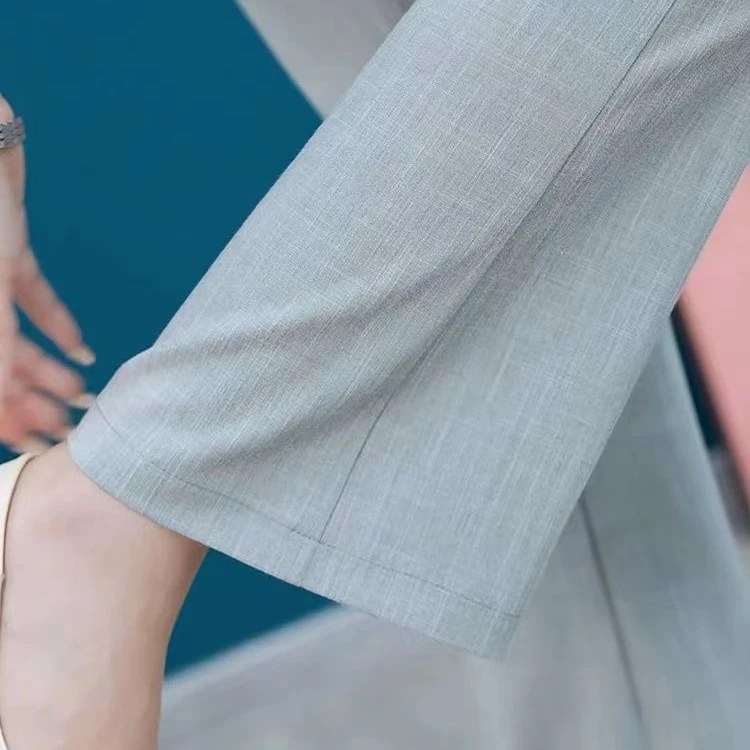 百搭高腰微喇裤九分包头夏季薄款复古口袋长裤休闲休闲裤气质