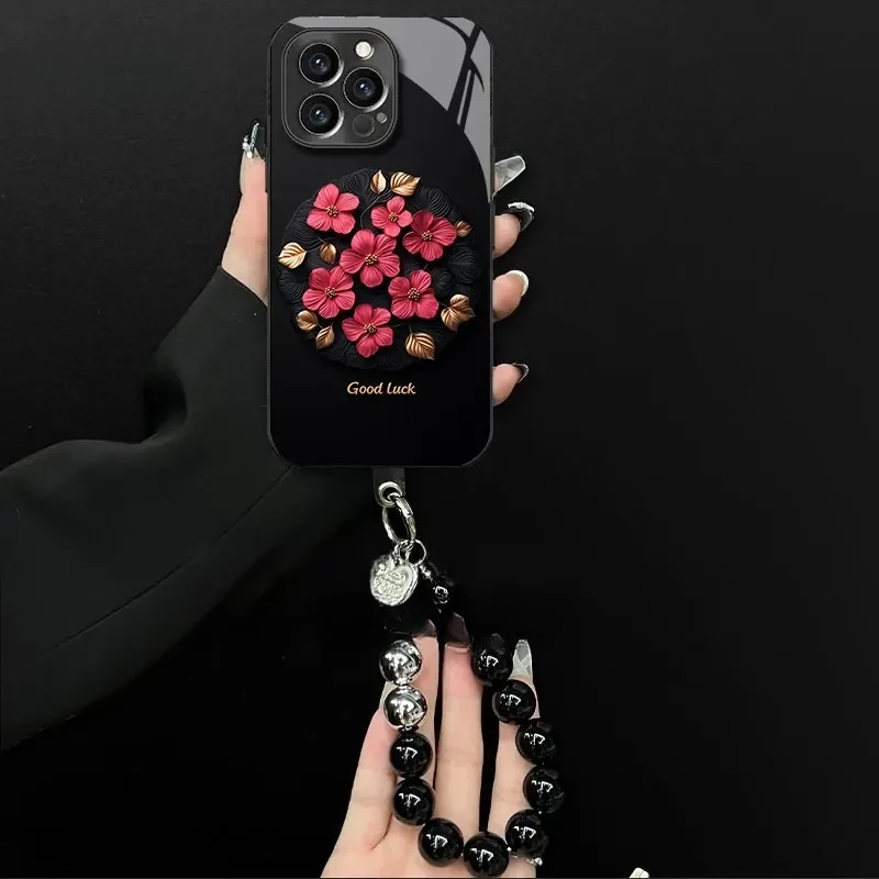 复古好运好朵适用苹果17玻璃手机壳新款华为创意oppo高级小米vivo