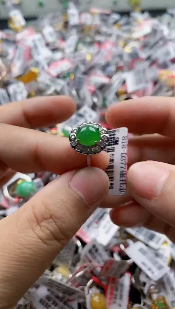 翡翠戒指银S925镶嵌5555---5