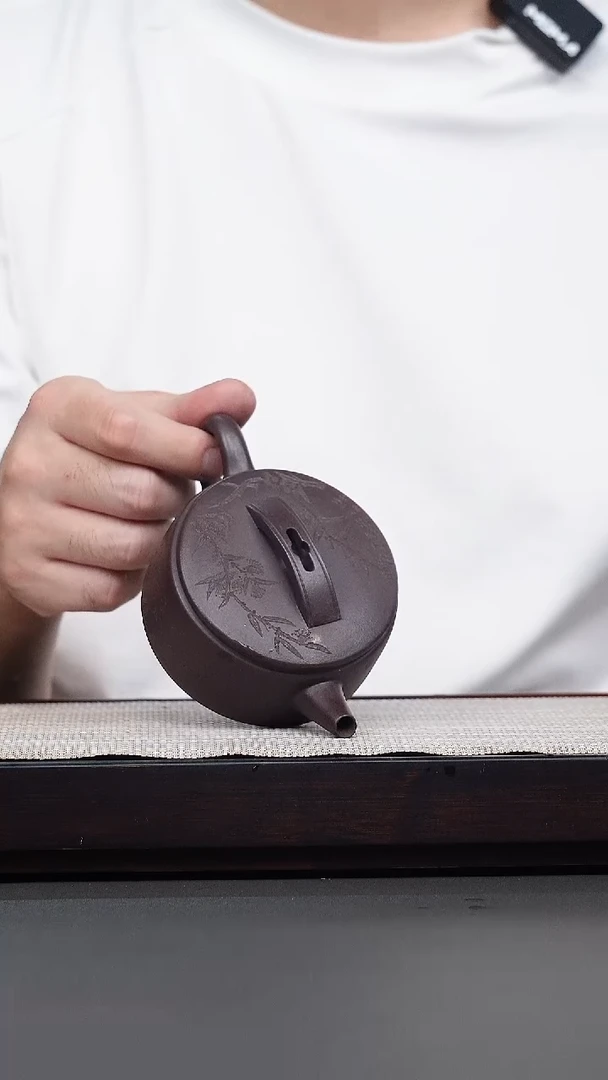 茶壶紫砂老紫泥刻绘汉瓦