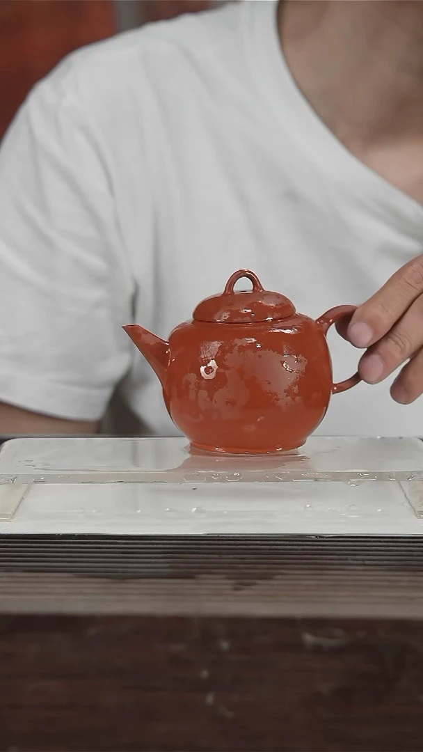 茶壶紫砂独孔，九十年代朱泥240CC