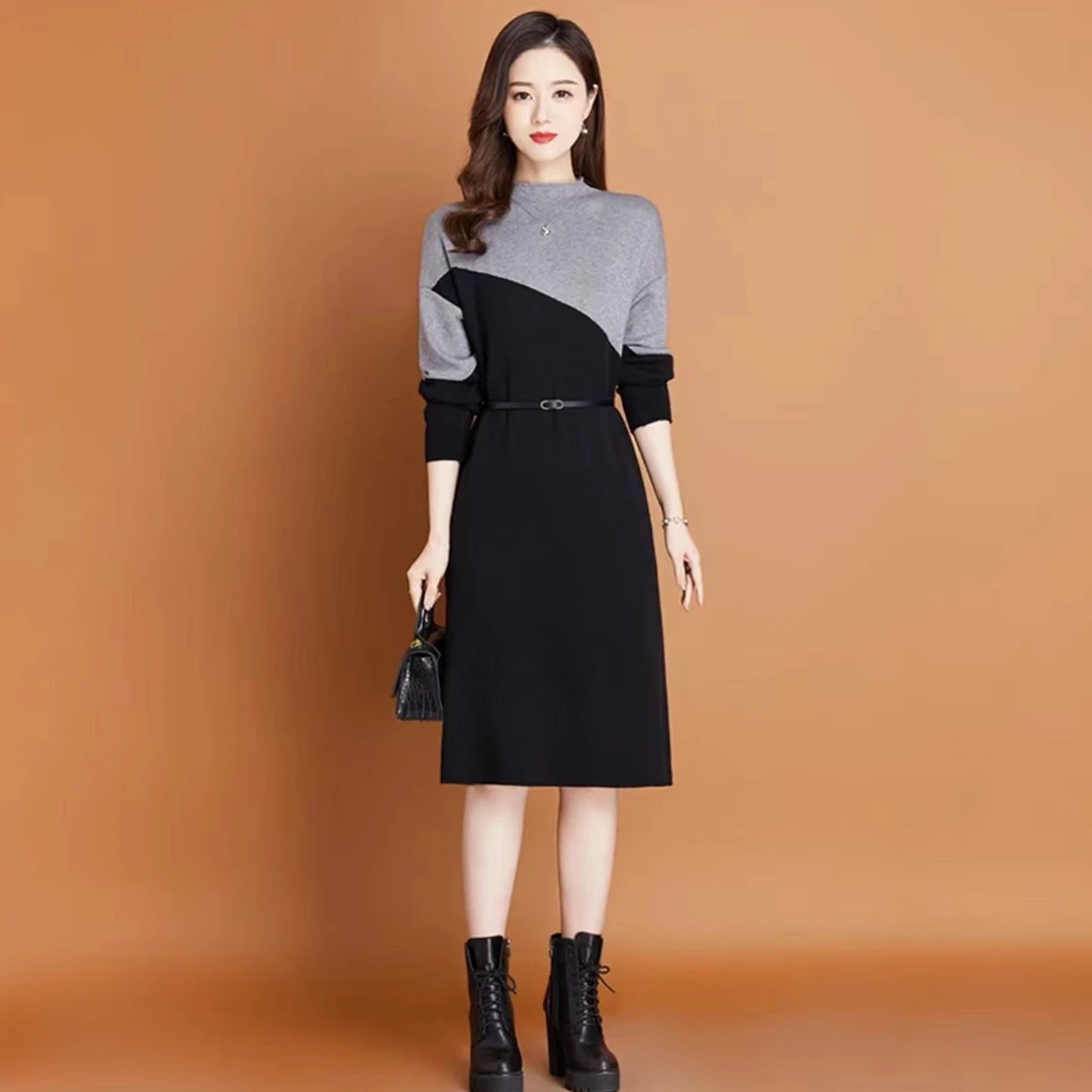 BG49-G气质高级时尚不显胸感遮屁复古心机女中长款连衣裙休闲