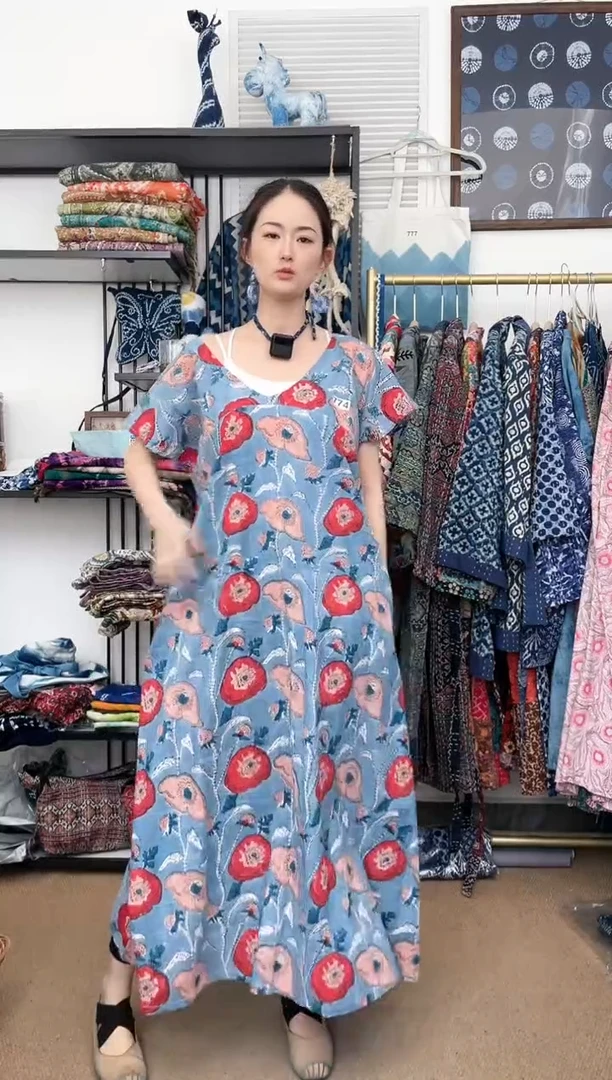 【闪购商品】774印度长绒棉拓印印彩色坎肩裙子