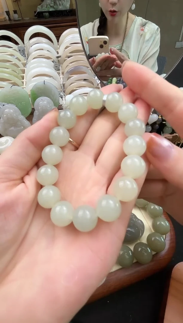 未镶嵌手链和田玉冰葡萄肉手串卡12mm天然和田玉