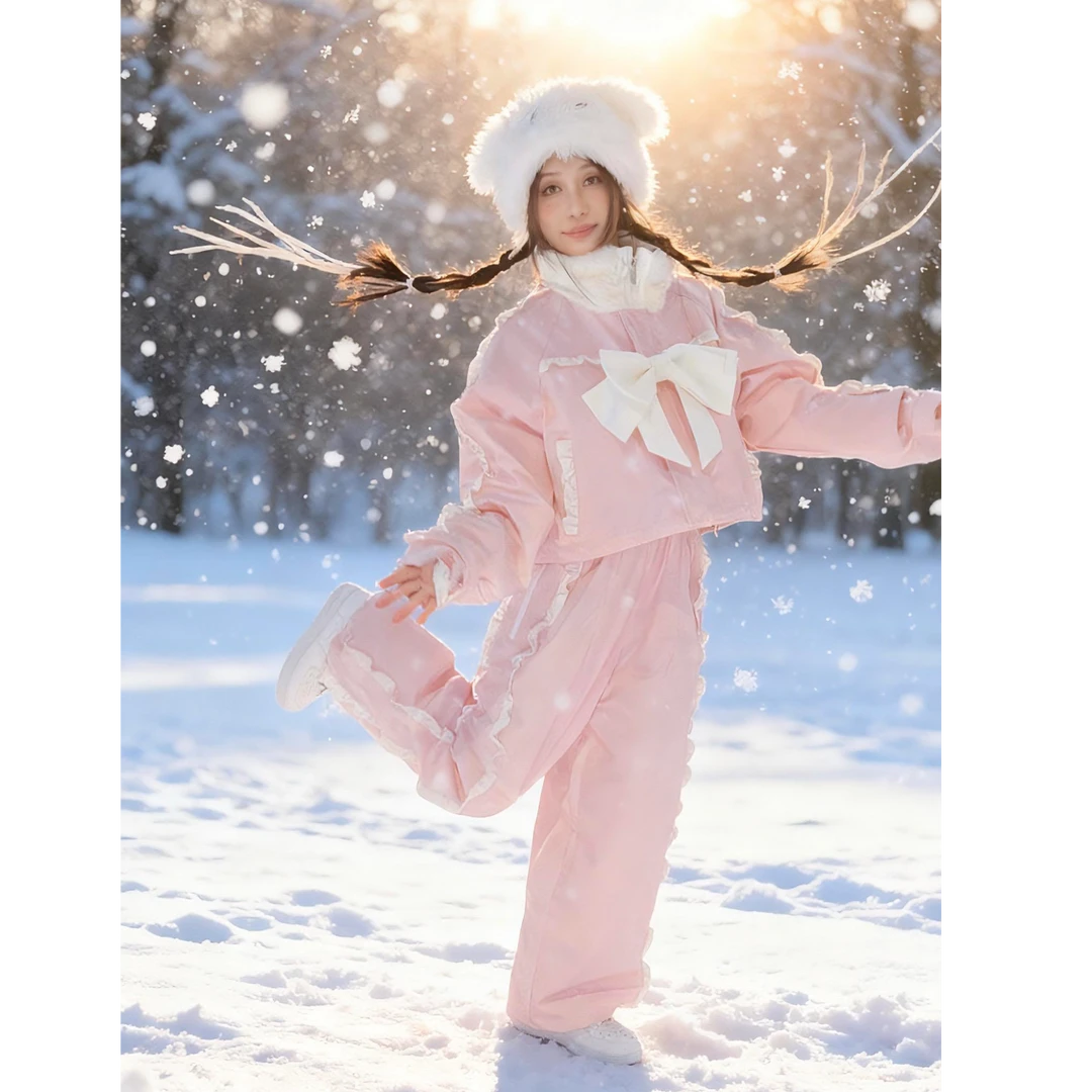 KSKM粉色蝴蝶结滑雪服套装女2026秋冬款户外单双板超好看雪场穿搭