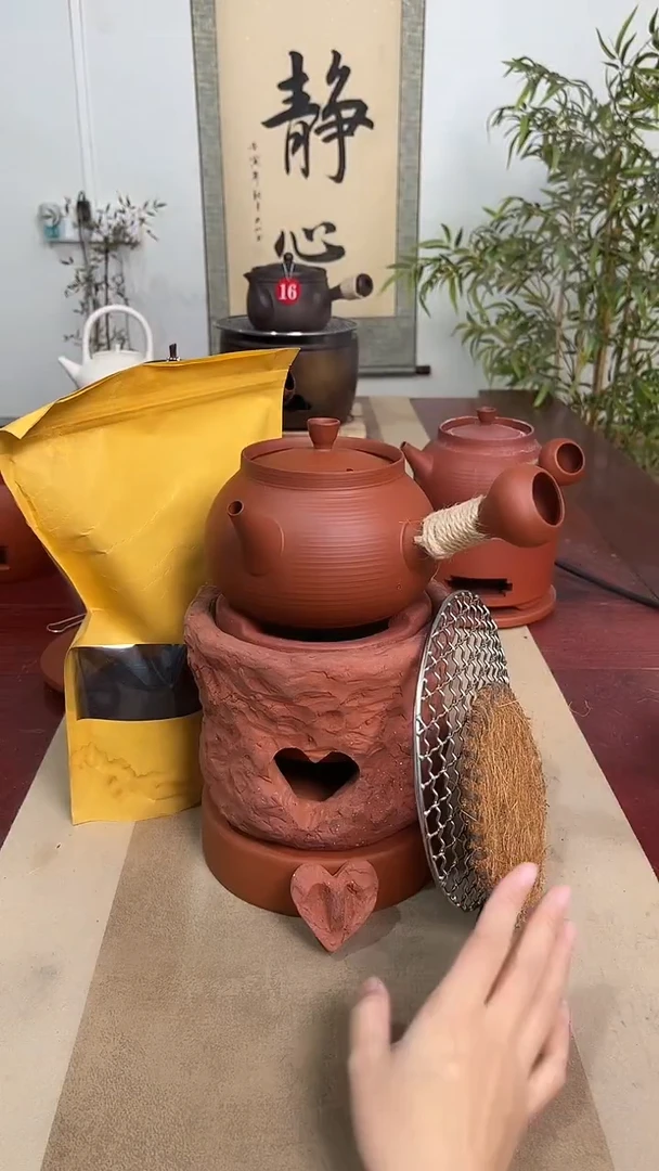 心形手工炉＋650毫升砂铫壶＋炉垫6件套