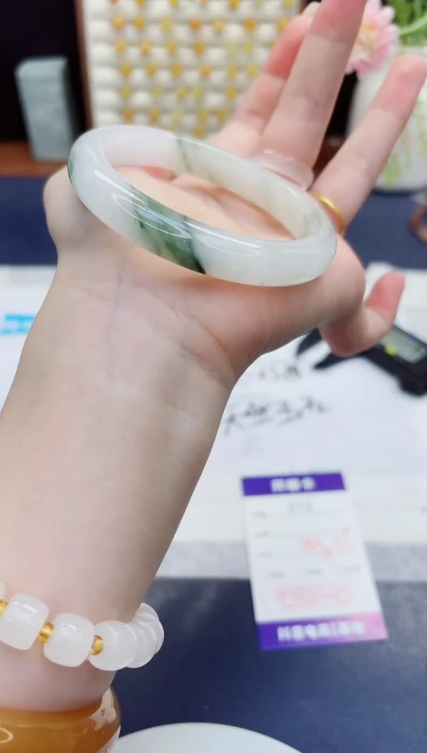 未镶嵌手镯石英质玉313-天山翠-圈口58