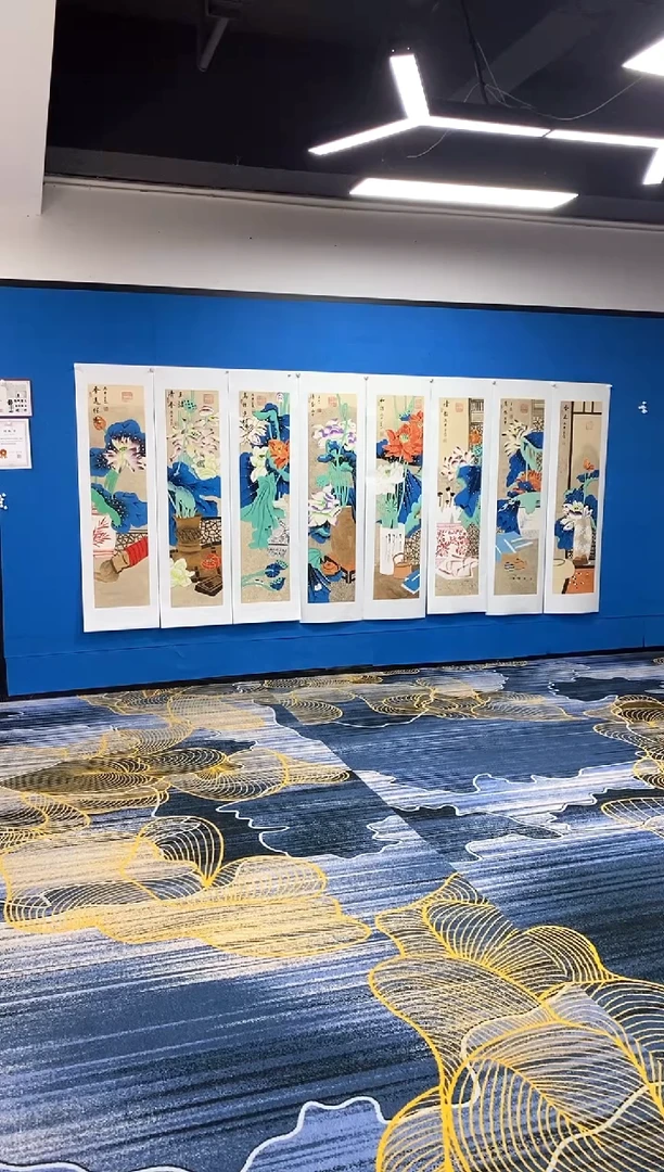 【闪购商品】国画张巨富  蓝荷八条屏