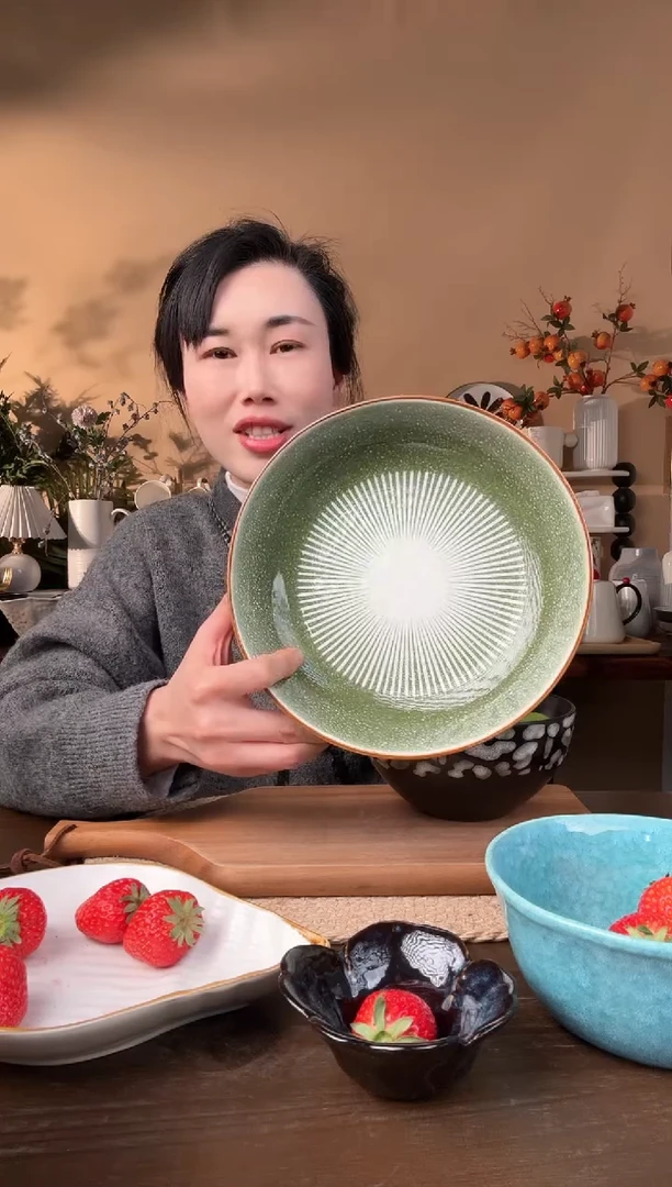 【闪购商品】瓷片8.5英寸窑变线条绿碗微瑕
