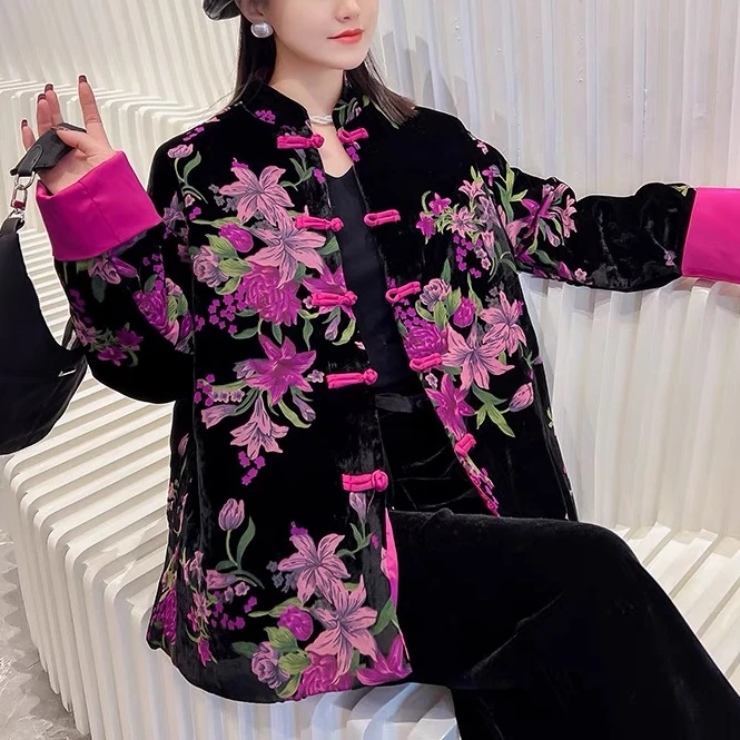 新中式提花复古国风休闲百搭加厚棉服气质时尚秋冬妈妈装064