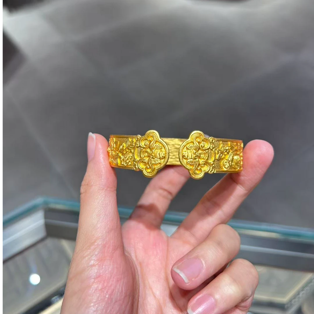 【新美源】足金999 錾刻工艺 錾刻牡丹镯