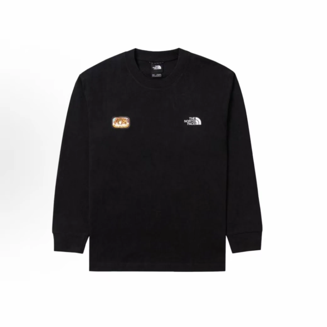 北面THE NORTH FACE 字母Logo徽标圆领套头长袖T恤 男款 黑色