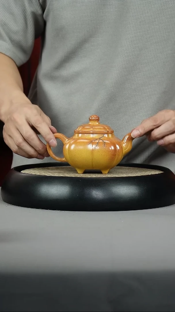 茶壶紫砂金贝烧 四方传炉 刻绘