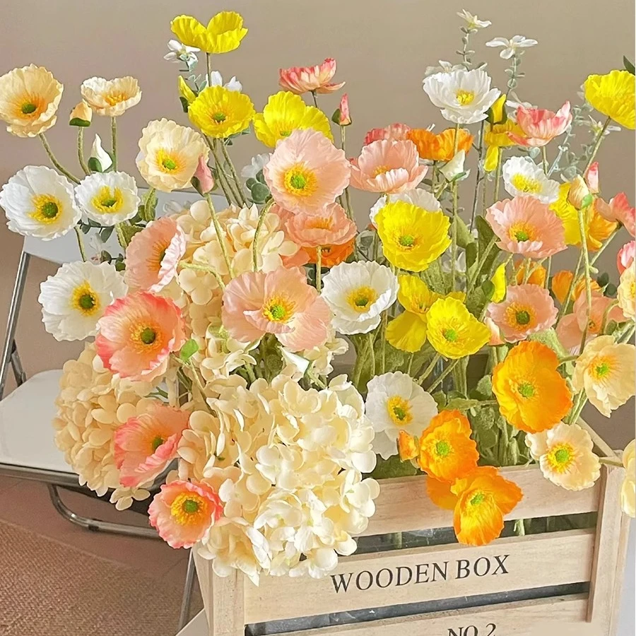 ins风冰岛虞美人高级仿真花束网红假花绢花客厅装饰摆件拍照道具