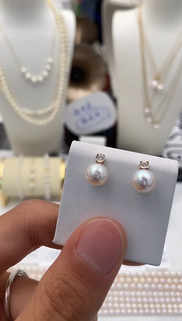 18K金镶嵌耳饰海水珍珠戴妃吊坠