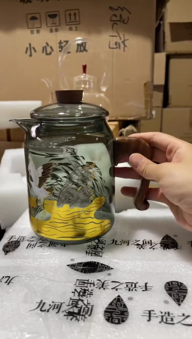 九河鹤栖月牙煮茶壶木把啊