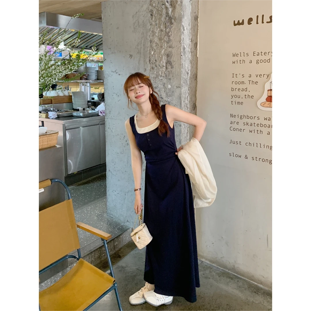 【海岛时光】小个子长裙时尚气质显瘦收腰长款吊带洋气连衣裙W2845