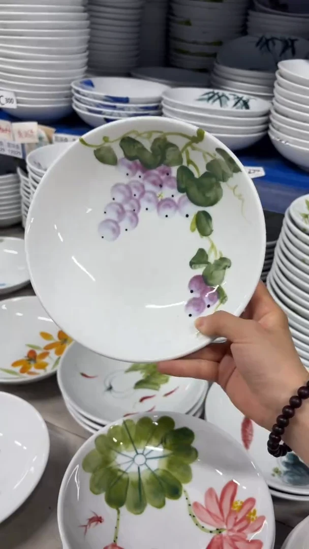 瓷片景德镇陶瓷食品级手绘釉中彩-圆深盘