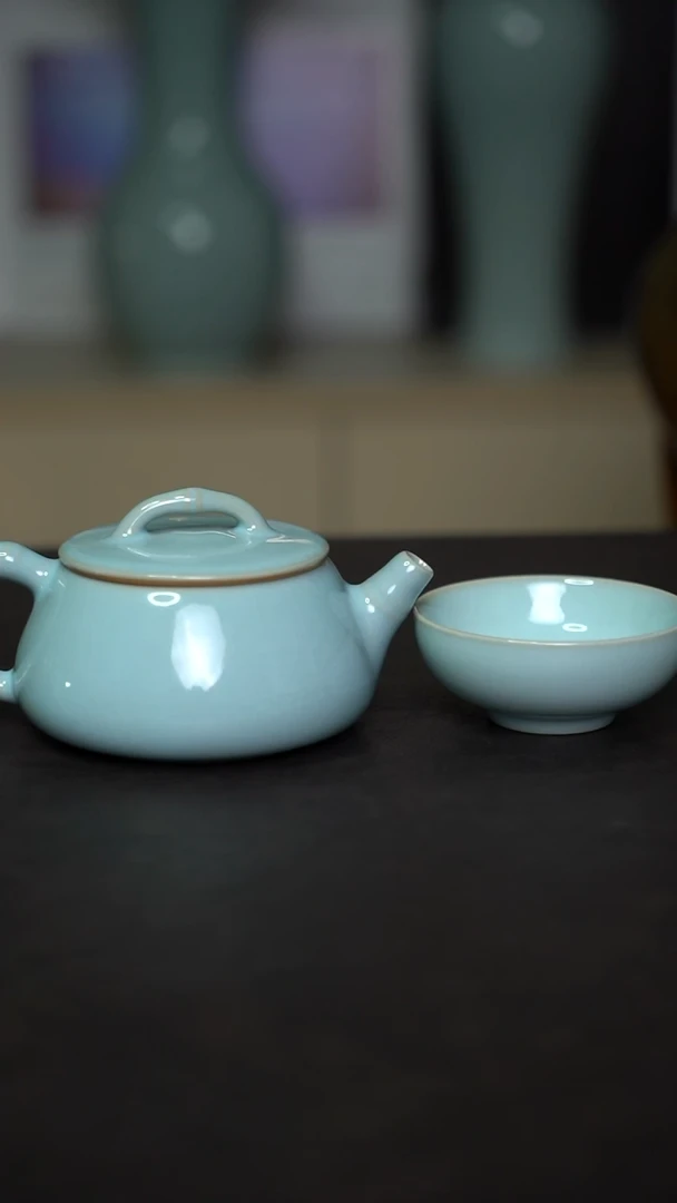 杯子瓷天青釉石瓢壶一套
