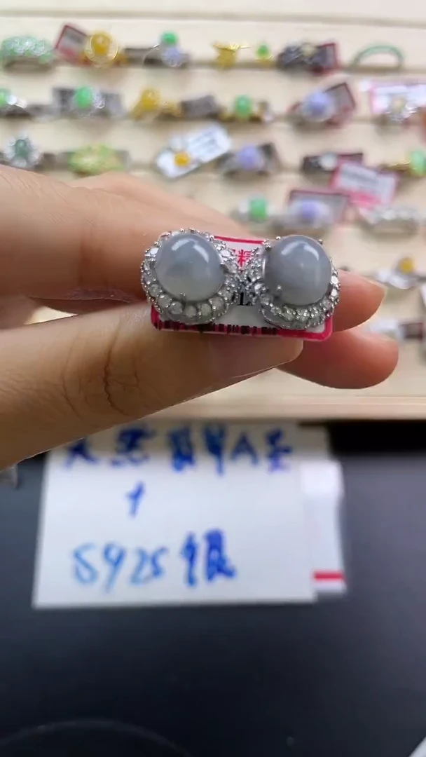 银S925镶嵌戒指翡翠翡翠 蛋面 银S925镶嵌