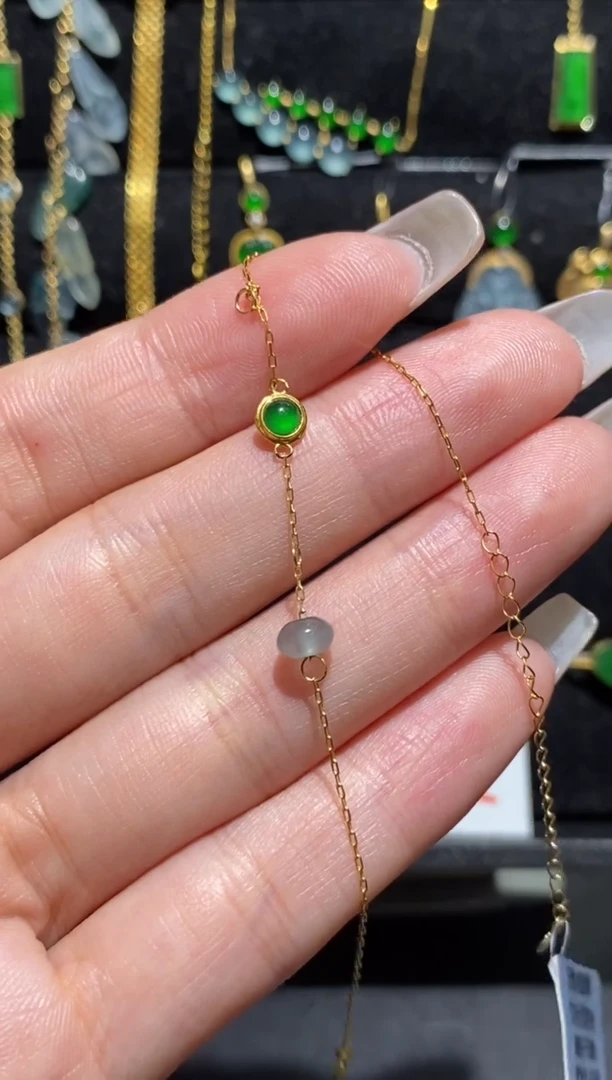 【闪购商品】翡翠手链18K金镶嵌手链