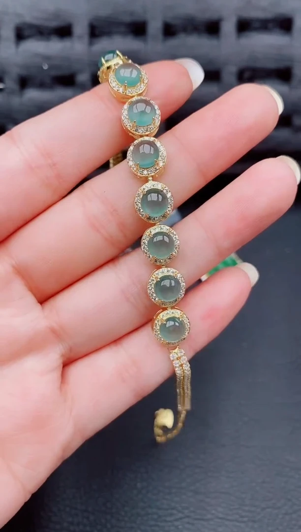 【闪购商品】翡翠手链银S925镶嵌天然a货翡翠461