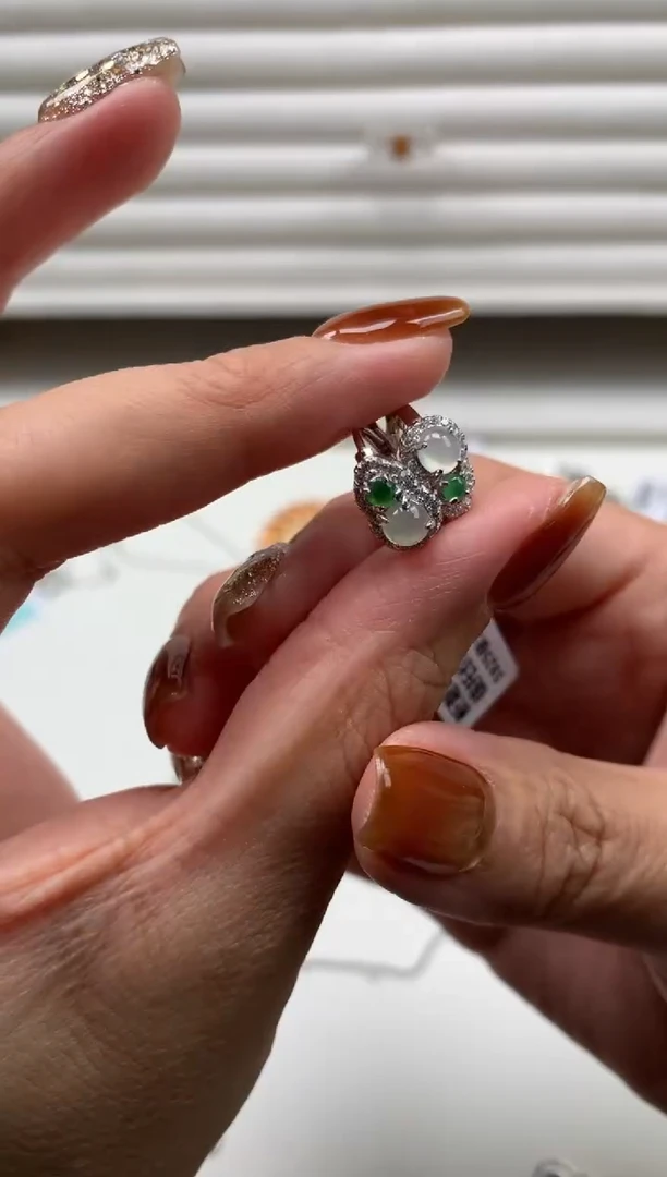 银S925镶嵌戒指翡翠耳饰