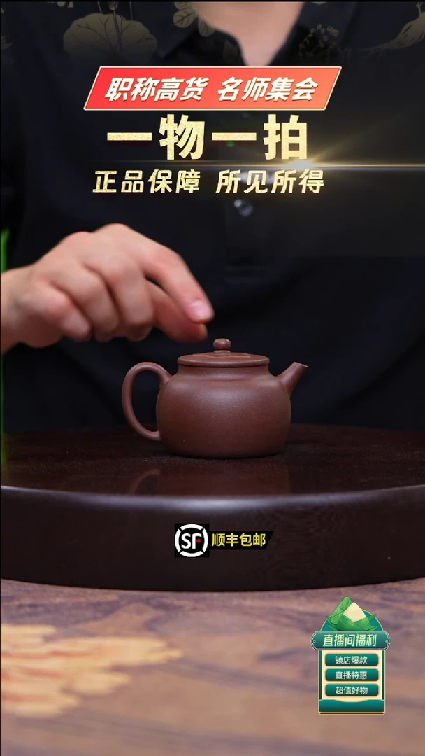茶壶紫砂紫玉金砂紫金花堆贴100cc